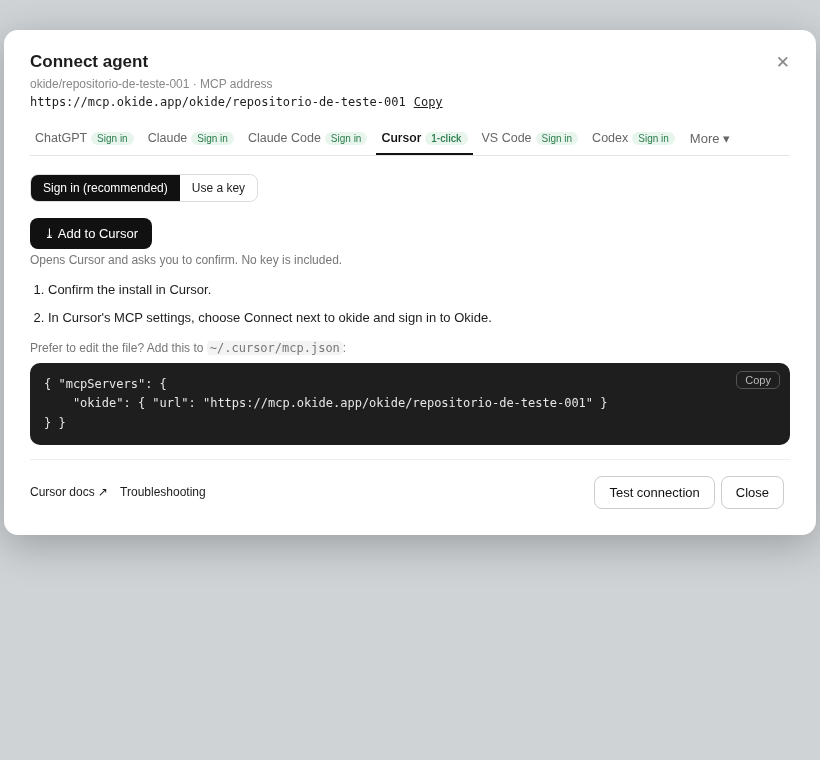 Connect agent, Cursor, 1-click